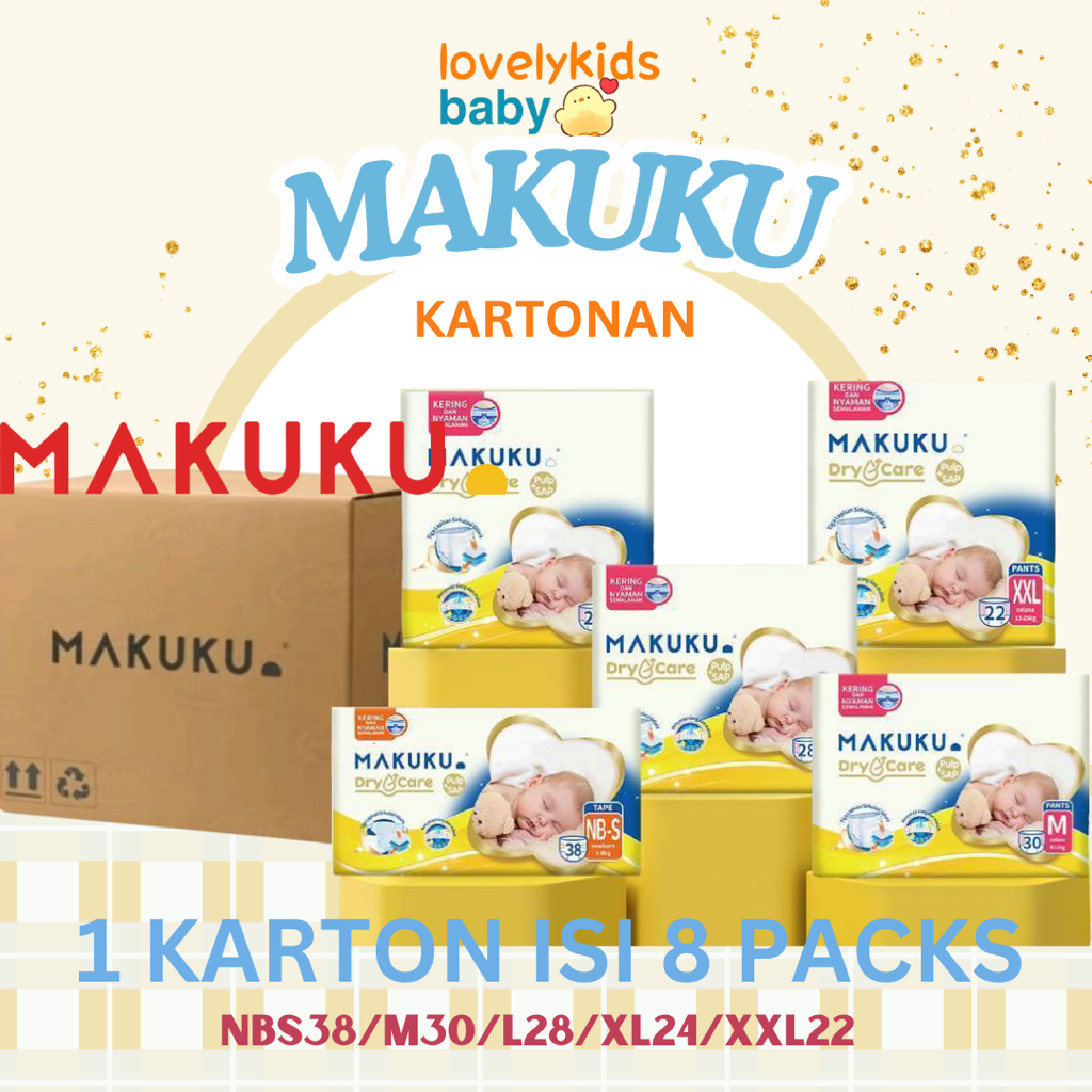 PALING MURAH (1 KARTON) Makuku Dry Care Pants Pulp+SAP NBS38/M30/L28/XL24/XXL22 Popok Bayi Anak Anti