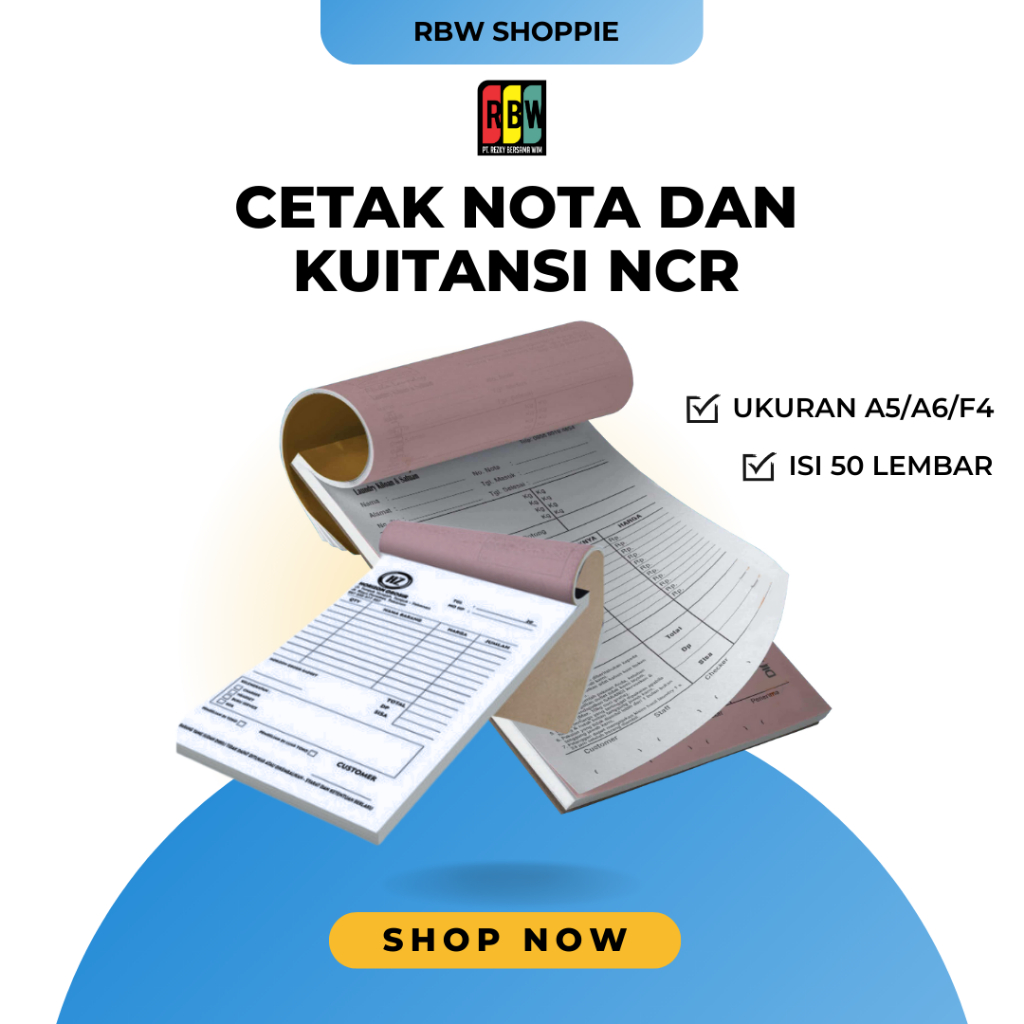 

Cetak Nota NCR ukuran F4, A5, A6, 1/3 Folio / Nota NCR free design