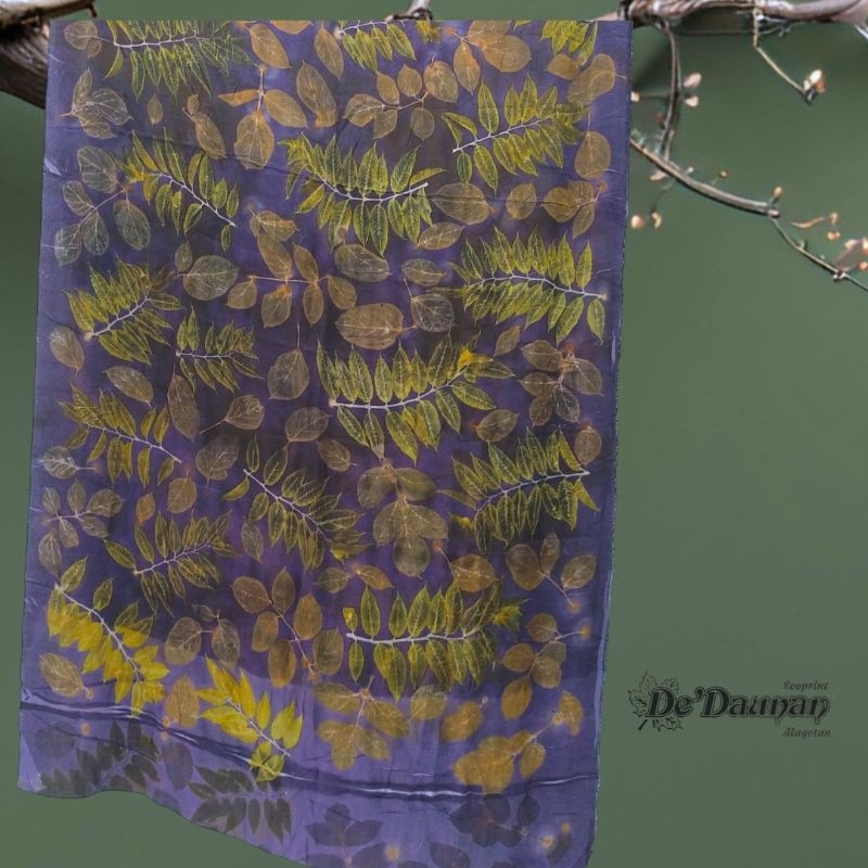 kain sutra Ecoprint batik warna alam motif cetak daun original terlaris