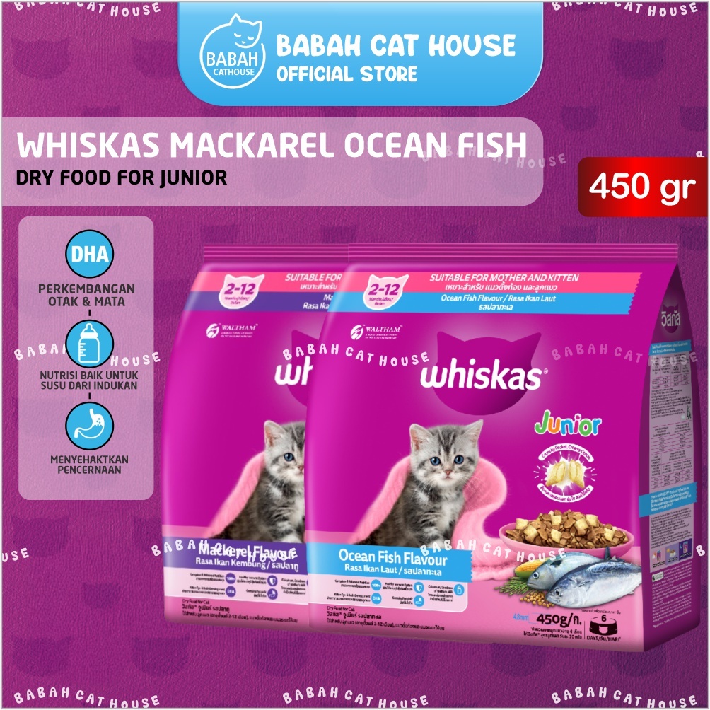WHISKAS JUNIOR MACKAREL OCEAN FISH 450GR Cat Food Makanan Kering Kucing Kitten Mother And Baby Wiska