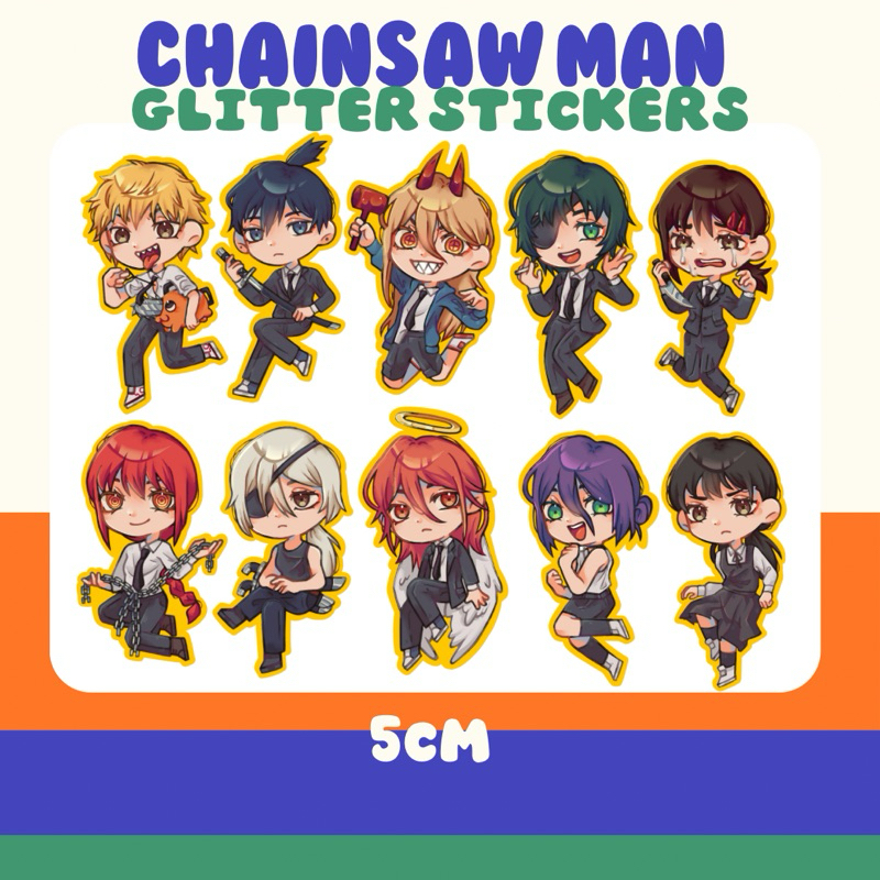 

chainsaw man glitter stickers | fanmerch