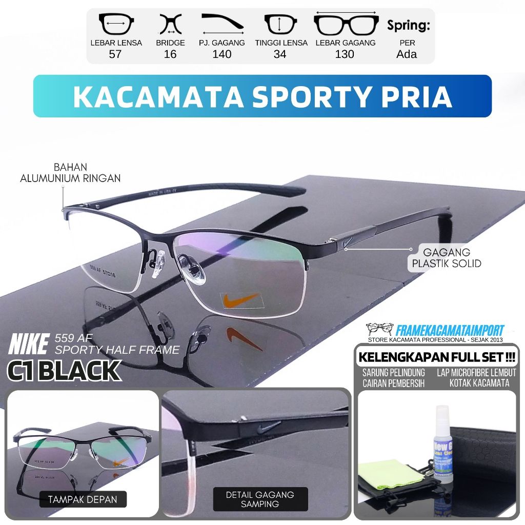 Frame Kacamata Minus Sporty Pria Nike Aluminium Ringan