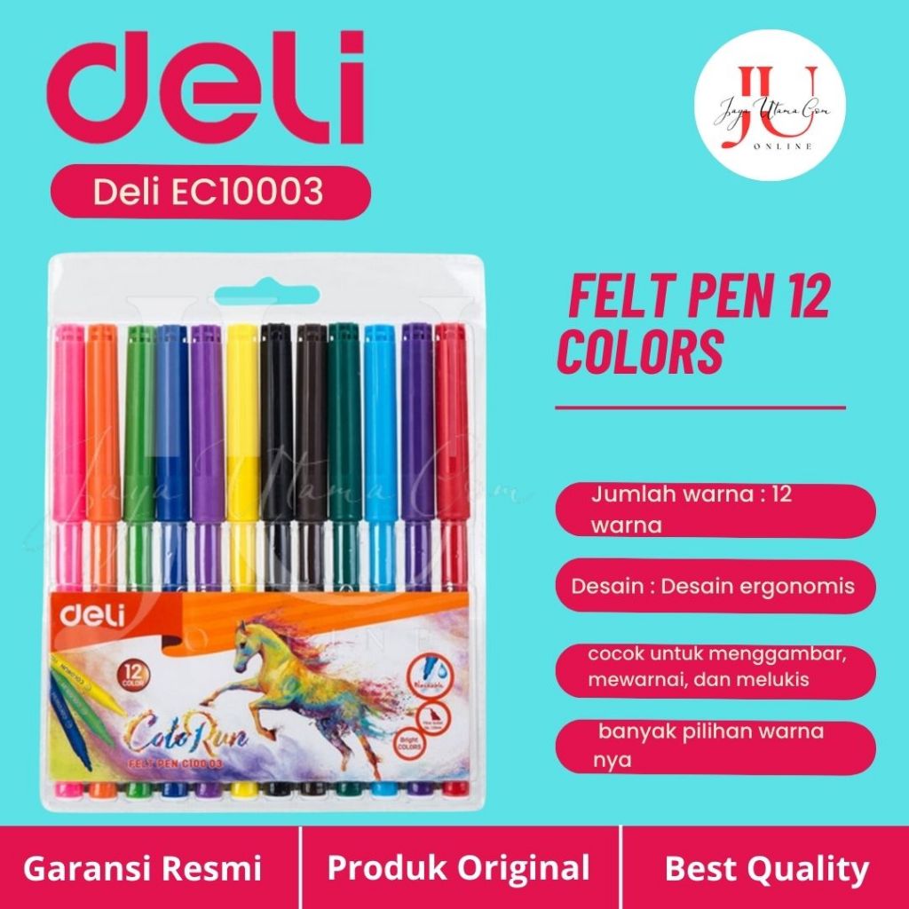 

DELI Spidol Warna 12 dan 18 Warna Dapat Dicuci / DELI Felt Pen Color Washable EC10003 12 Colors / EC10013 18 Colors