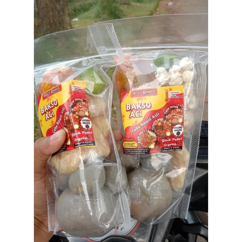 

baso Aci ayam suwir jumbo/ tetelan jumbo/ telor ayam / boci rawit asli / boci rawas