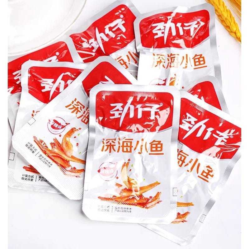 

snack ikan teri jinzai xiao yu siap saji pedas Halal