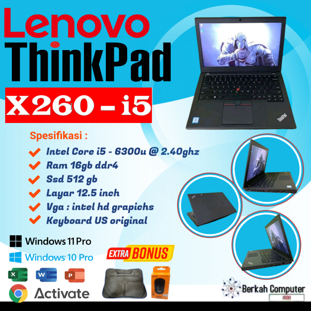 LENOVO THINKPAD X260 i7 GEN6 RAM 16 SSD 512 MURAH