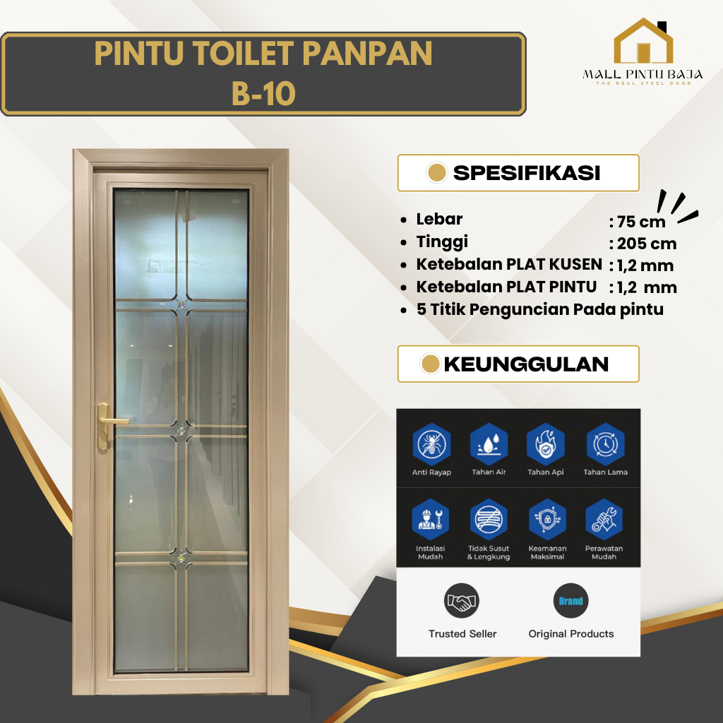 MALL PINTU BAJA - PINTU TOILET PANPAN 75X200 CM ALUMUNIUM B-10 MOTIF PINTU KAMAR MANDI & PINTU TAMAN