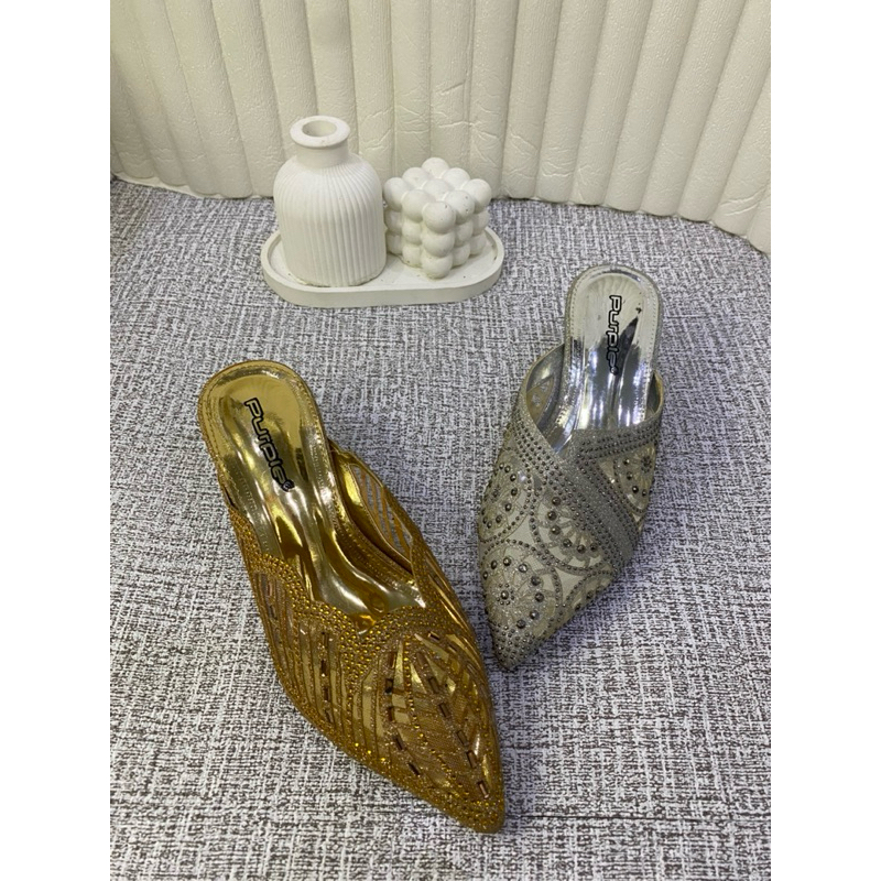 sendal pesta purple bustong bling bling