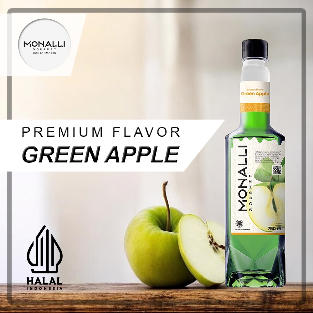 

Sirup Minuman Rasa Apel Hijau Premium untuk Resto / Cafe Monalli Premium SYrup Green Apple 750 mL -