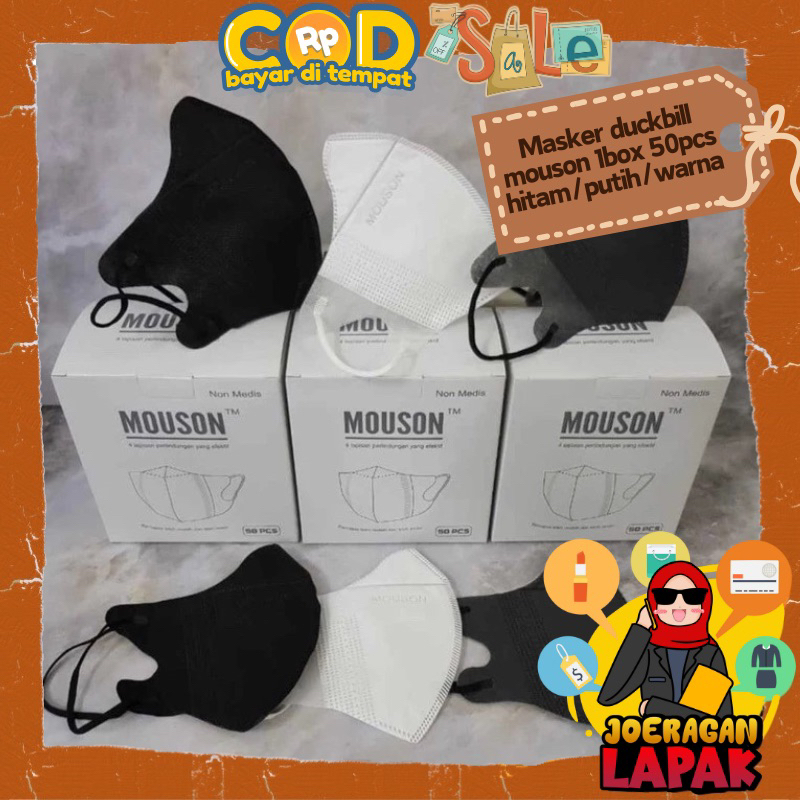 [JOERAGAN LAPAK] MASKER DUCKBILL MOUSON ISI 50PCS SET BOX HITAM PUTIH MIX WARNA WARNI GARIS MIRIP SE