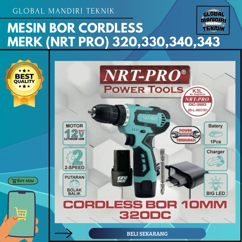 MESIN BOR CORDLESS MERK ( NRT PRO ) DC-320, DC-330, DC-340, DC-343 murah Berkualitas