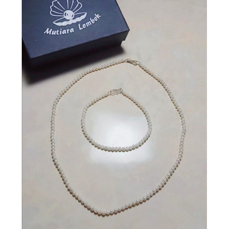 Kalung mutiara air tawar super 3mm Kalung baby pearl mutiara air tawar akoya asli lombok Bersertifik
