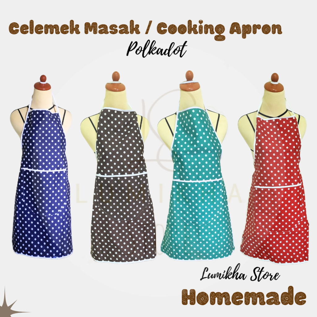 CELEMEK APRON CLEMEK CELMEK MASAK DAPUR KAIN MOTIF KARAKTER POLKADOT MURAH