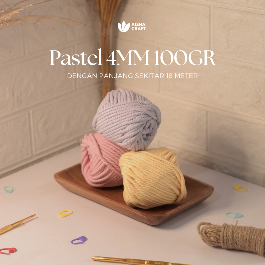 Tali Katun Macrame Pastel 4MM 100GR 3PLY Warna Celupan Hand Dyed