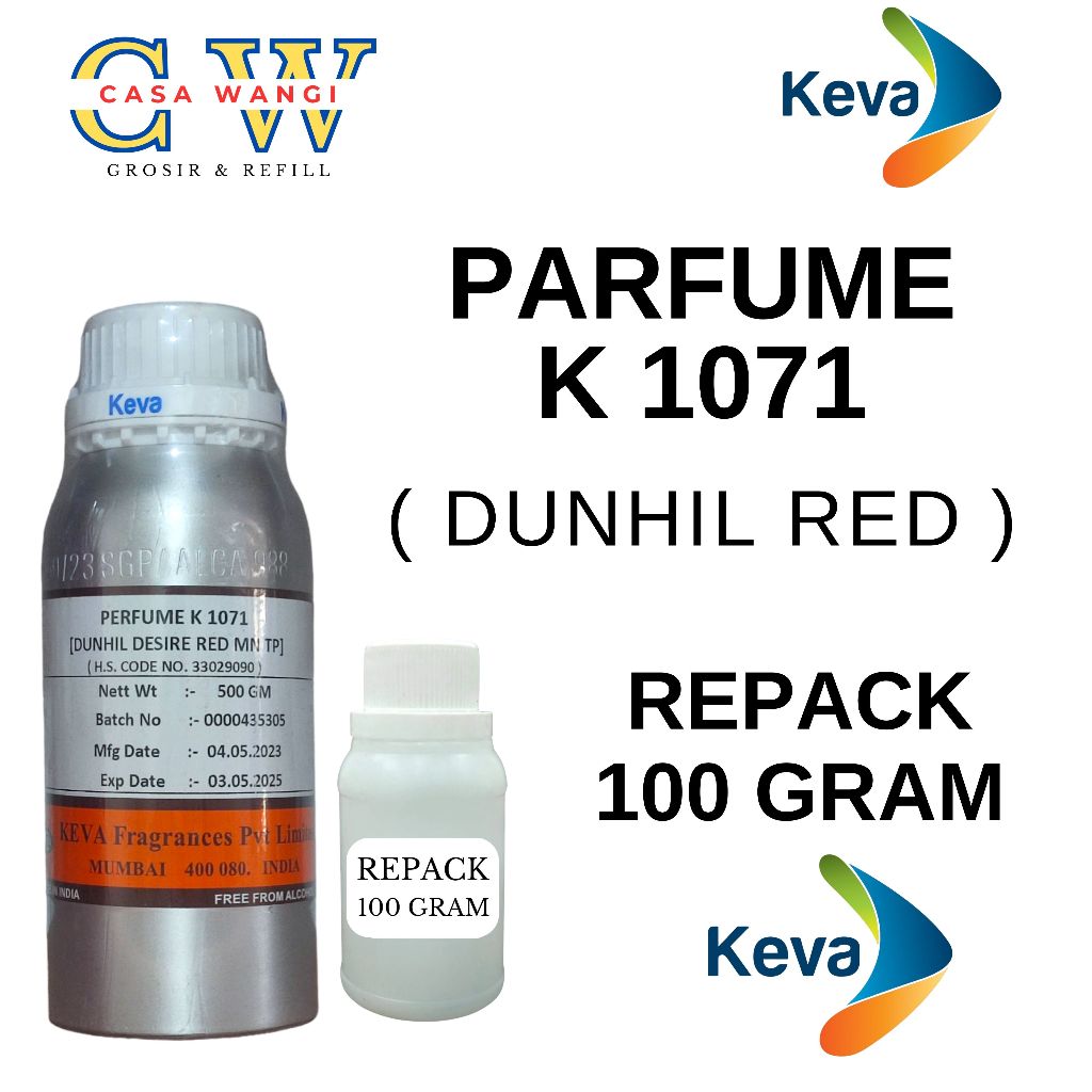 (REPACK 100 GR) PARFUME K 1071 BY KEVA KEMASAN REPACK 100 GRAM SEARAH DUNHIL RED.BIBIT PARFUM MURNI 