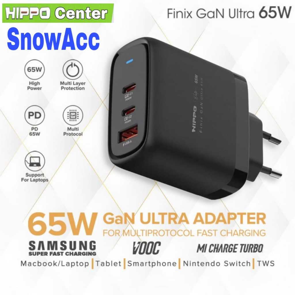 Hippo Adaptor Finix GaN Ultra 65W Adapter Quick Charging , VOOC ,Turbo