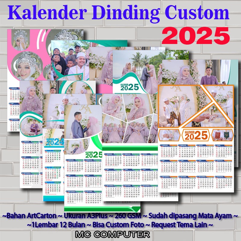 

Kalender Custom Foto 2025 Kalender Dinding 2025 plus gantungan eyelet Kolase