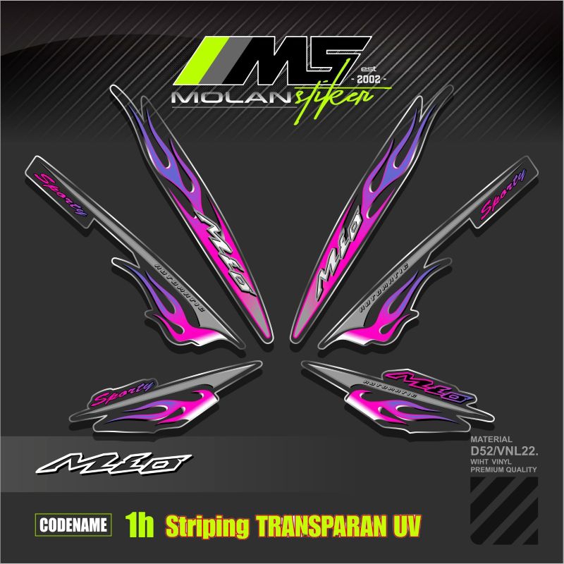 Decal Sticker Striping Variasi Transparan Uv Mio Api Mio Sporty  2006/2007 Mio Lama/Old Mio Karbu Mi