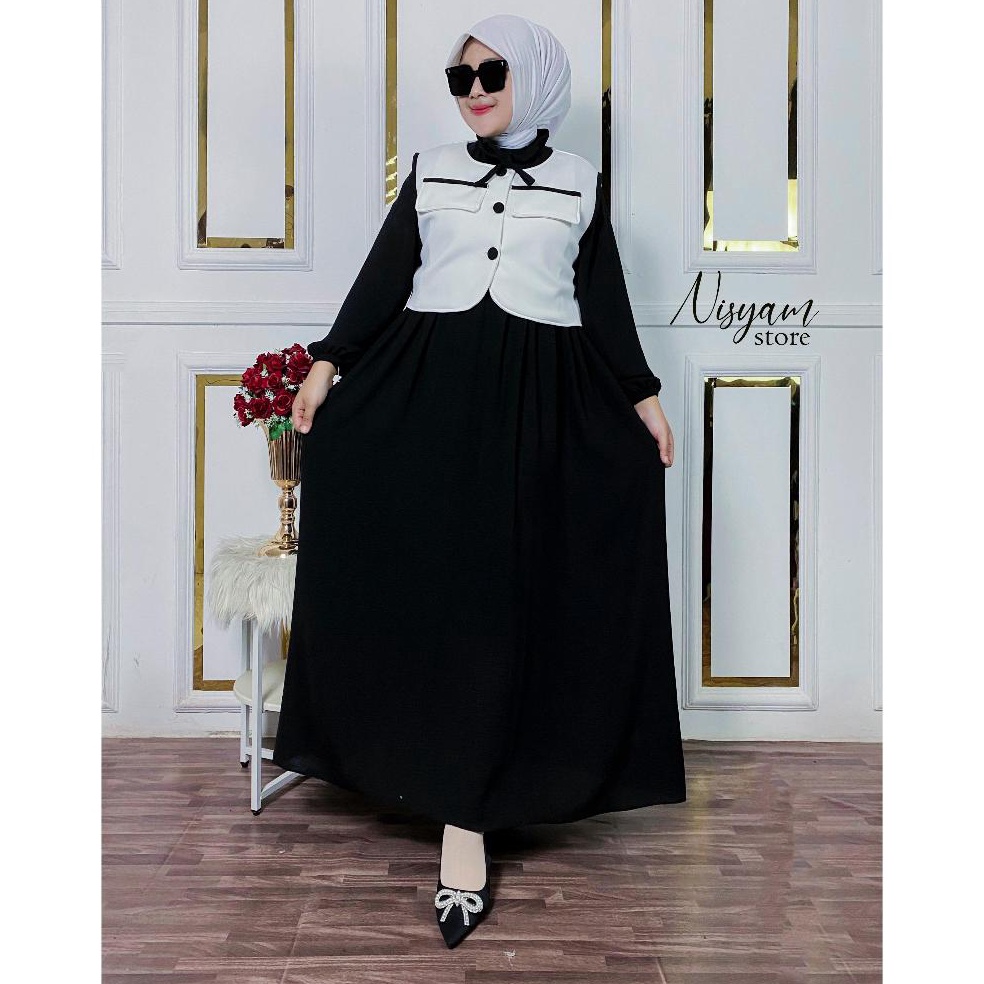 Midi Dress 2in1 Set Rompi Scuba Premium  Gamis Muslimah Vest Korean Style Terbaru 224