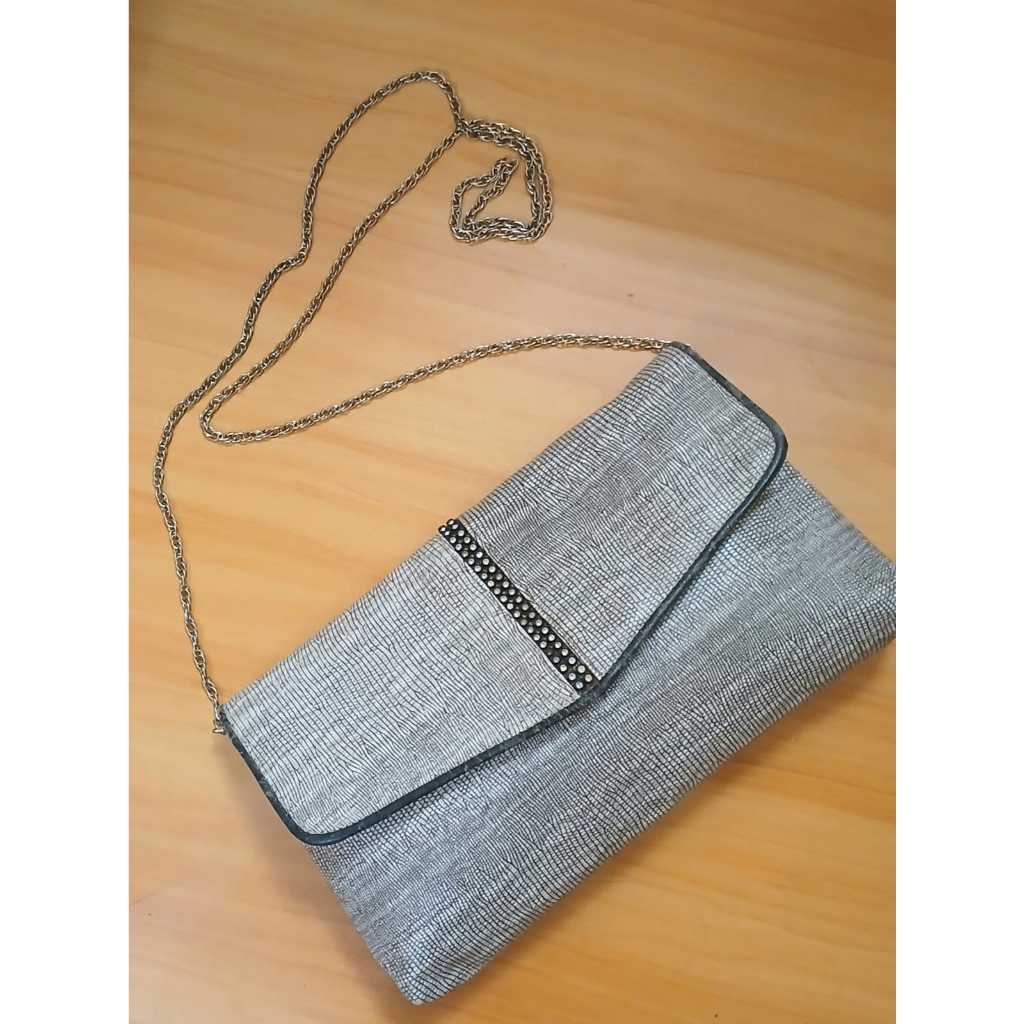 (PRELOVED) TAS PESTA SLING RANTE - CHAIN - CLUTCH KULIT BIAWAK ASLI - LANCOME PARIS