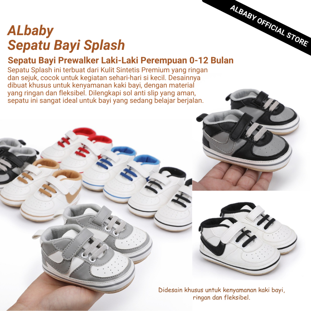 ALbaby Sepatu Bayi Laki Laki Perempuan Umur 0 6 12 Bulan Prewalker Bayi Cowok Cewek 1 Tahun SPLASH