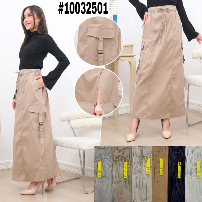 Rok Span Panjang Cargo 10032501 / Rok Kaki Lurus kantong Samping / Rok Maxi Muslimah / Long Skirt Ca