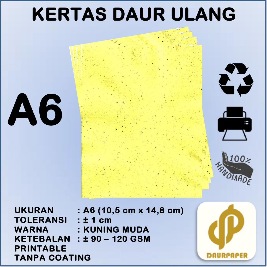 

DAURPAPER Kertas Daur Ulang Recycled Paper Artic Printable A6 Kuning Muda