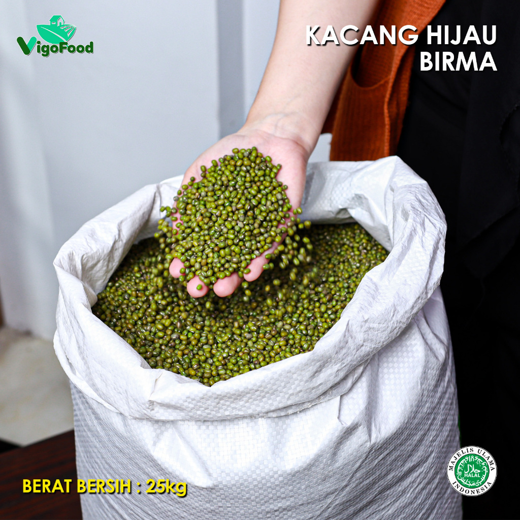 

KACANG HIJAU BIRMA GRADE IMPORT BY VIGOFOOD / MUNG BEAN / MUNG BEANS KEMASAN 1 SAK KARUNG 25KG
