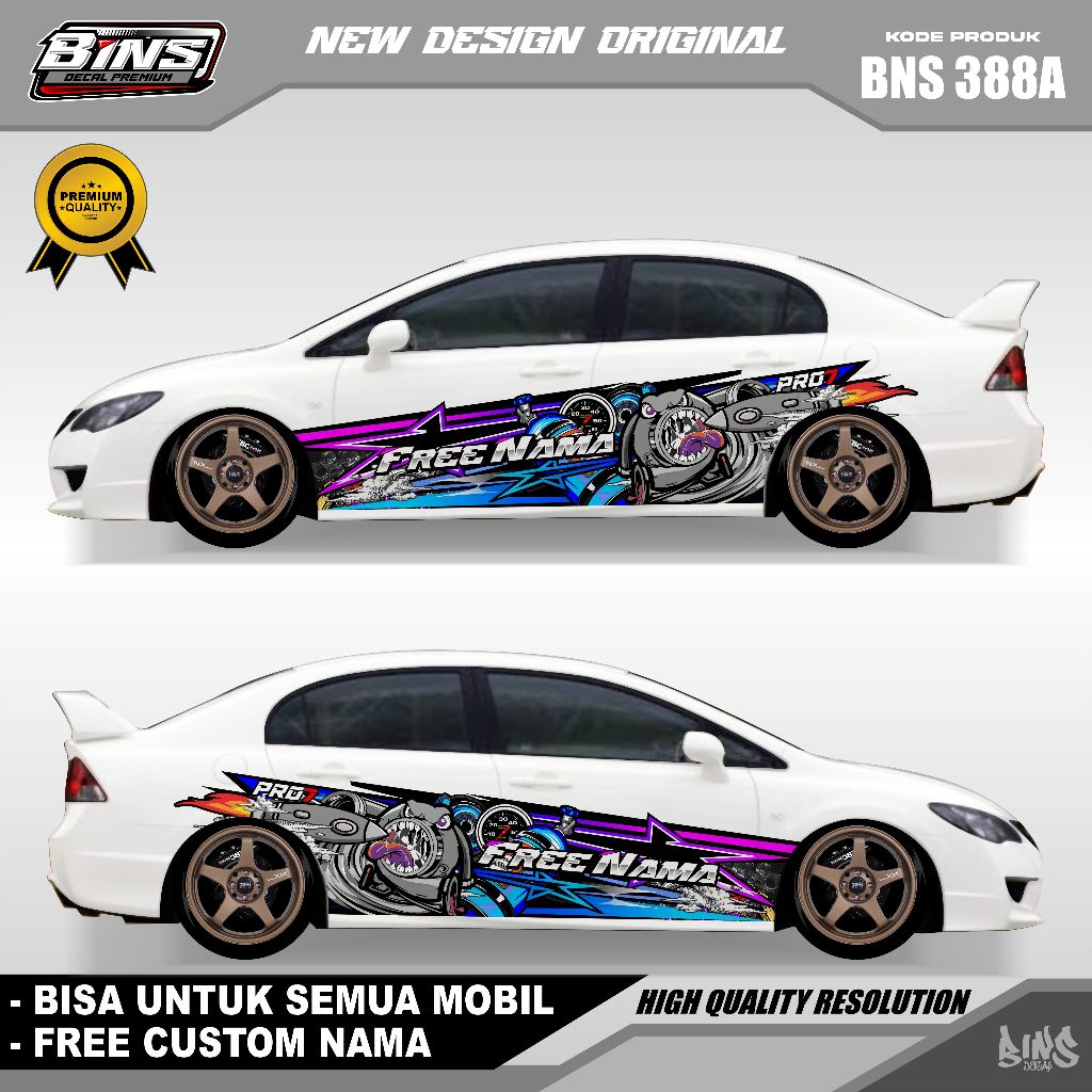 BNS388-DECAL STIKER MOBIL VIOS CIVIC WONDER ACCORD CIELO SOLUNA GRATIS TULIS NAMA DAN SEMUA SEDAN