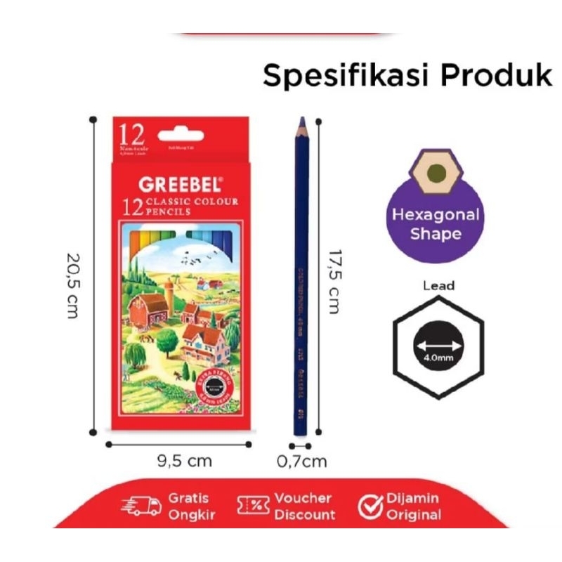 

PENSIL WARNA WATER COLOR PANJANG GREEBEL 12 WARNA GROSIR MURAH