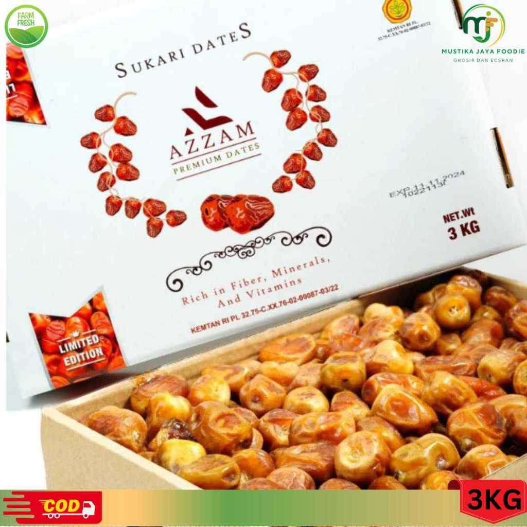 

Kurma Sukari Premium Merek Azzam - Kemasan 3 Kg | Manis, Lembut & Segar