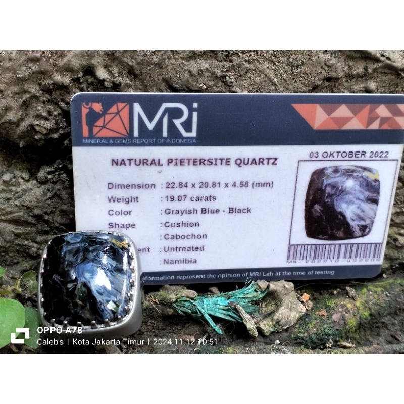 Genuine pietersite Namibia akik bulu merak bulu cendrawasih origin Namibia asli monel handmade uk 8 