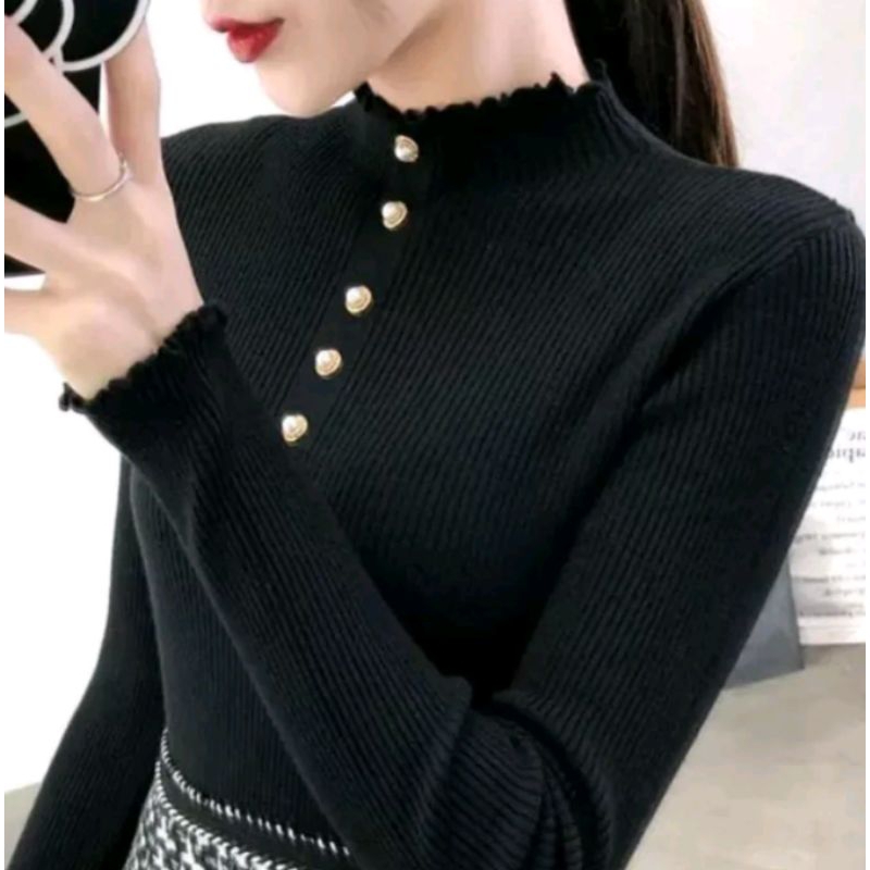 Inner Rajut Wanita / Sweater Baju Dalaman Tutleneck Knit / Rajut Manset Wanita / Atasan Kerah