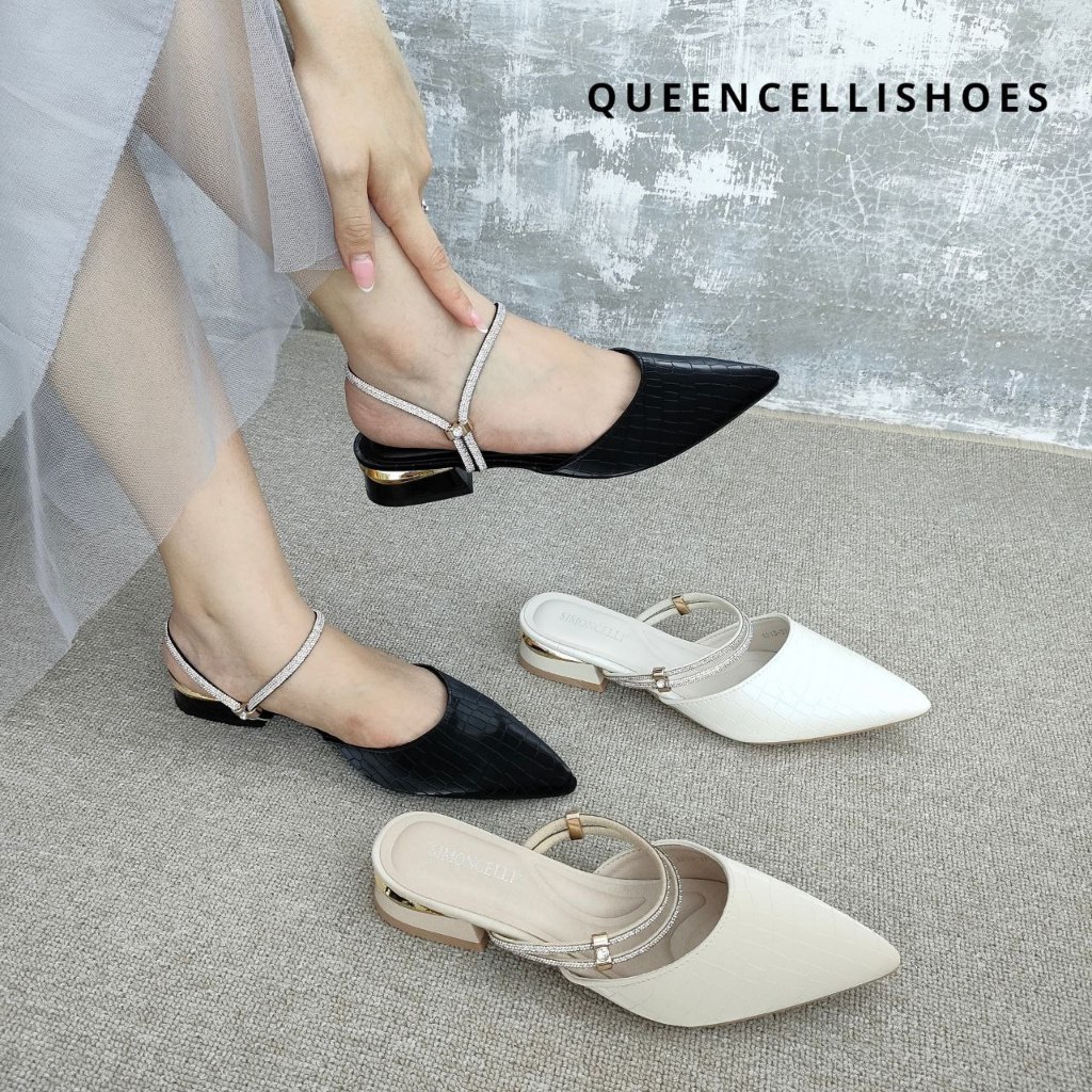 Simoncelli Sepatu Sandal Tali Belakang Wanita Mutiara | Sandal Pesta | Sandal Hitam Import 1019-37