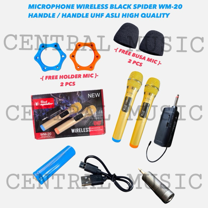 MICROPHONE WIRELESS BLACK SPIDER WM-20 HANDLE / HANDLE UHF ASLI