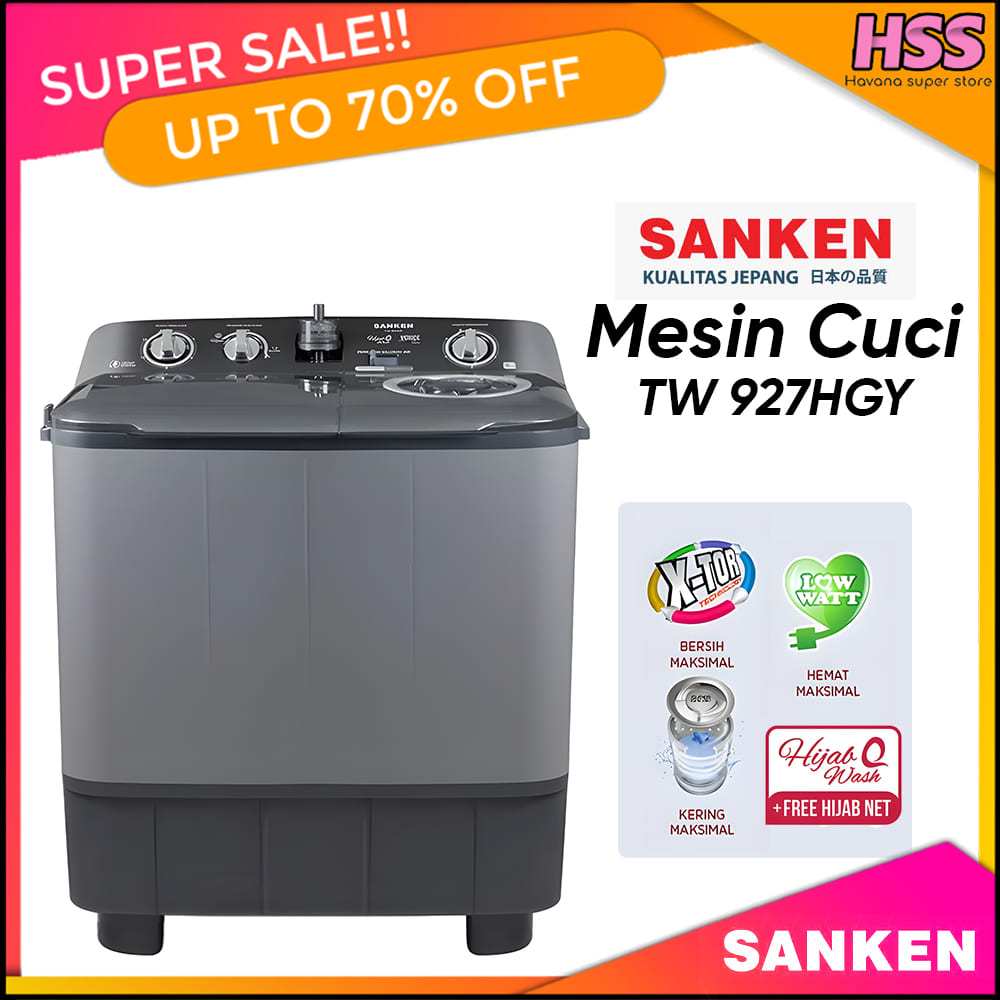 MESIN CUCI SANKEN 2 TABUNG TW 927HGY Kapasitas 8 KG - HIJAB VENICE SERIES