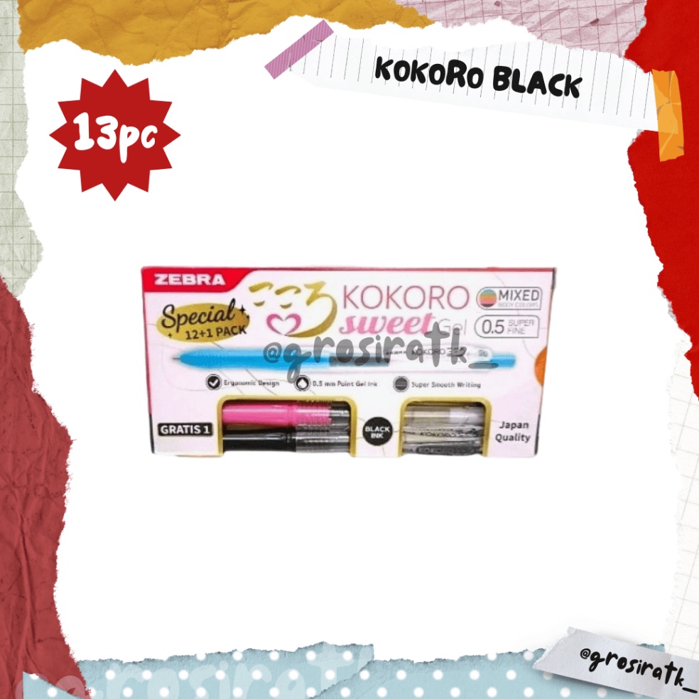 

KODE X88Y Zebra Pulpen Kokoro Black 13 Pcs Kokoro Sweet 1 Lusin tinta hitam