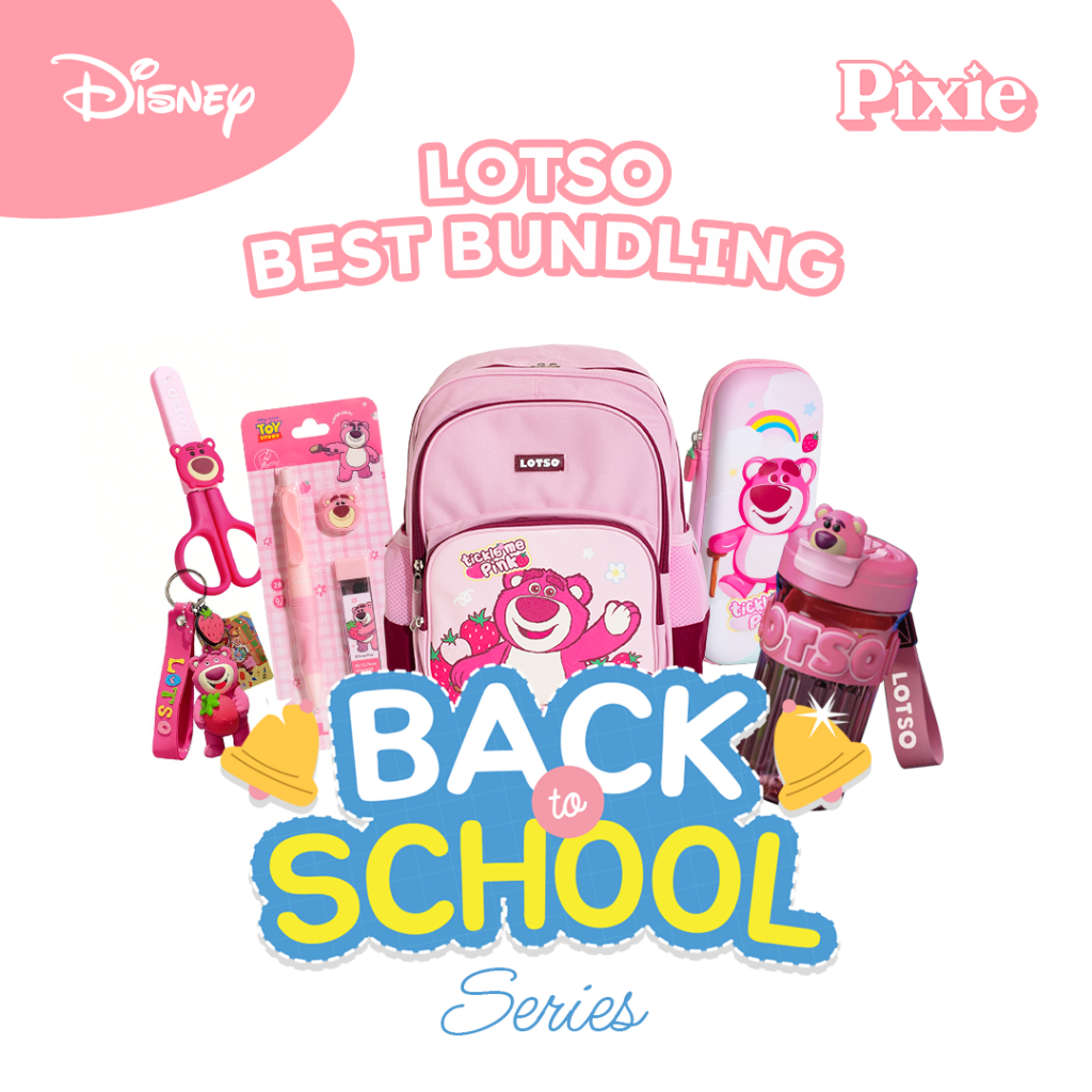 

PIXIE X DISNEY | Set Back To School Lotso Edition | Backpack + Pencil Case + Mechanic Pencil + Keychain + Tumblr + Gunting | Paket Alat Sekolah Anak