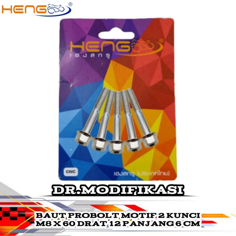 Baut Probolt 2 Kunci M8 x 60 Drat 12 Panjang 6 Cm | Heng | Original | Thailand | Universal | Probolt