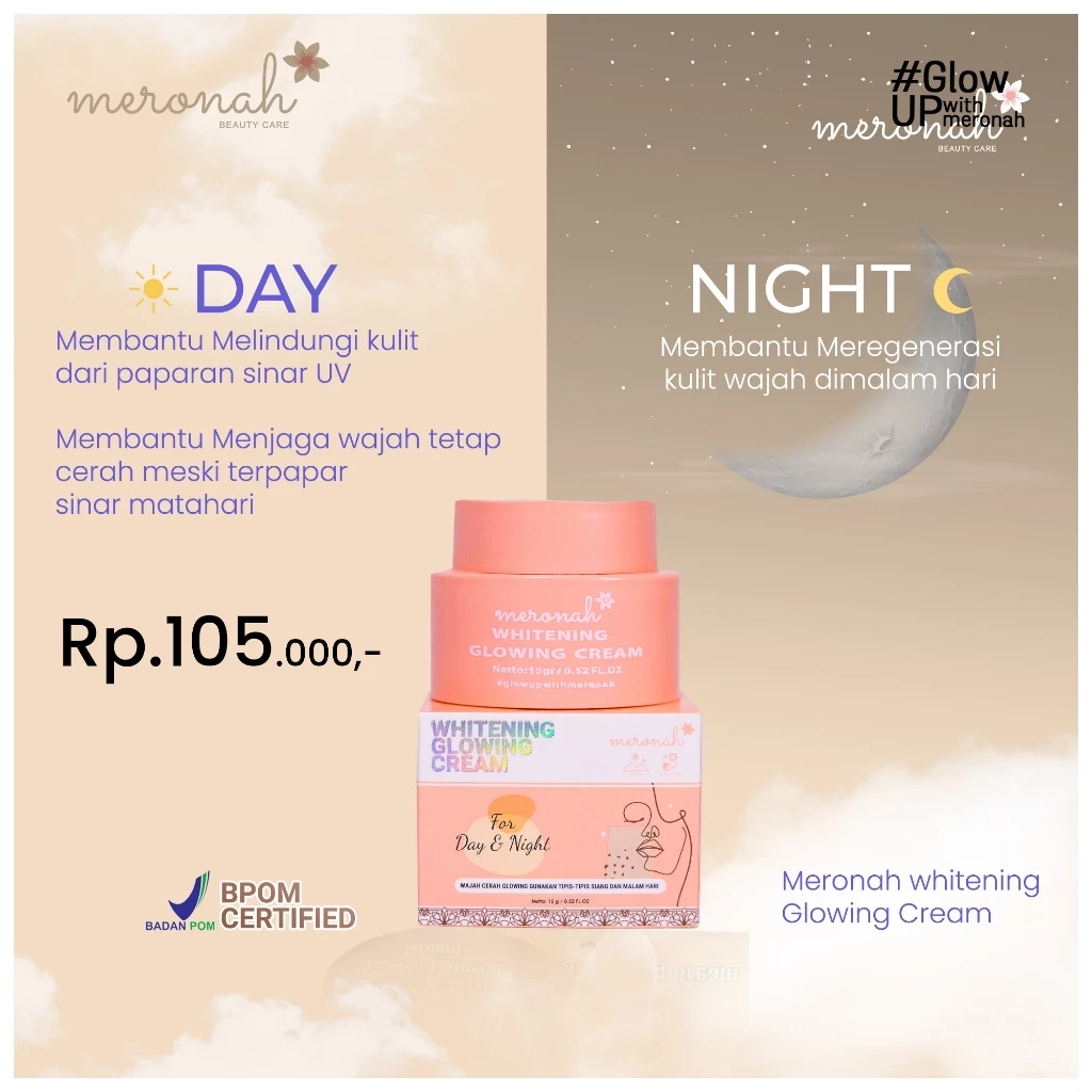 (COD) MERONAH WHITENING GLOWING CREAM 2IN1 BPOM
