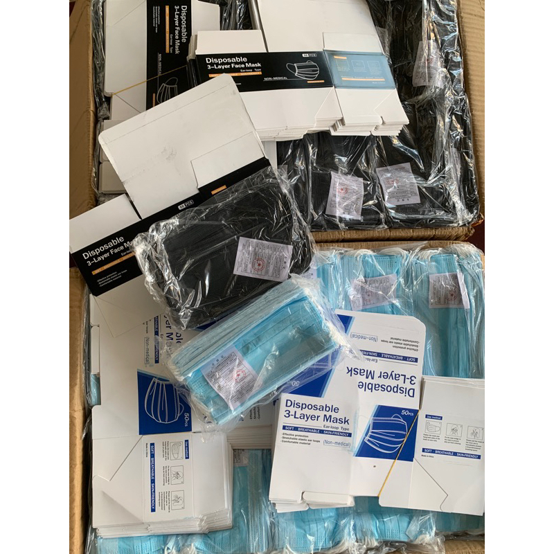 Masker Earloop 50 pcs, Masker Telinga, Masker Earloop, Earloop Hitam, Earloop Biru