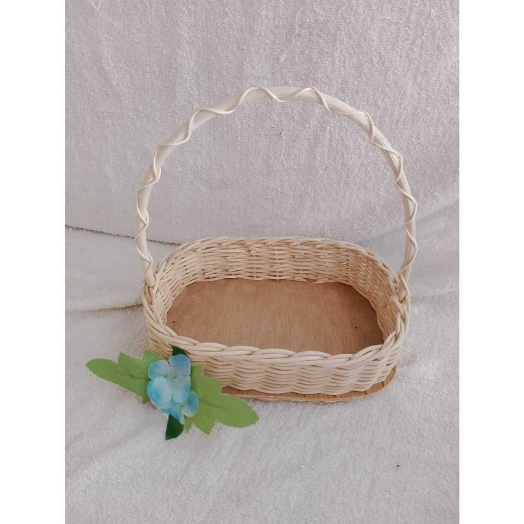 Keranjang rotan kotak kecil tangkai natural