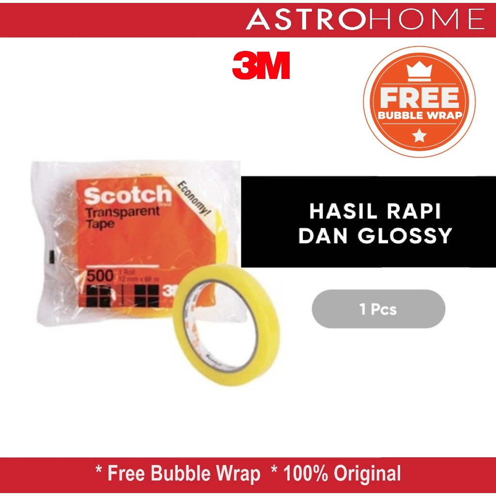 

Isolasi Selotip Lakban Bening Transparan Scotch 3M Transparent Tape 500 M (1/2 Inc x 72 Y / 12 mm x 66 M)