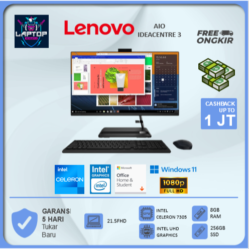 LENOVO AIO IDEACENTRE 3 22 CELERON 7305 8GB 256SSD W11+OHS 21.5FHD