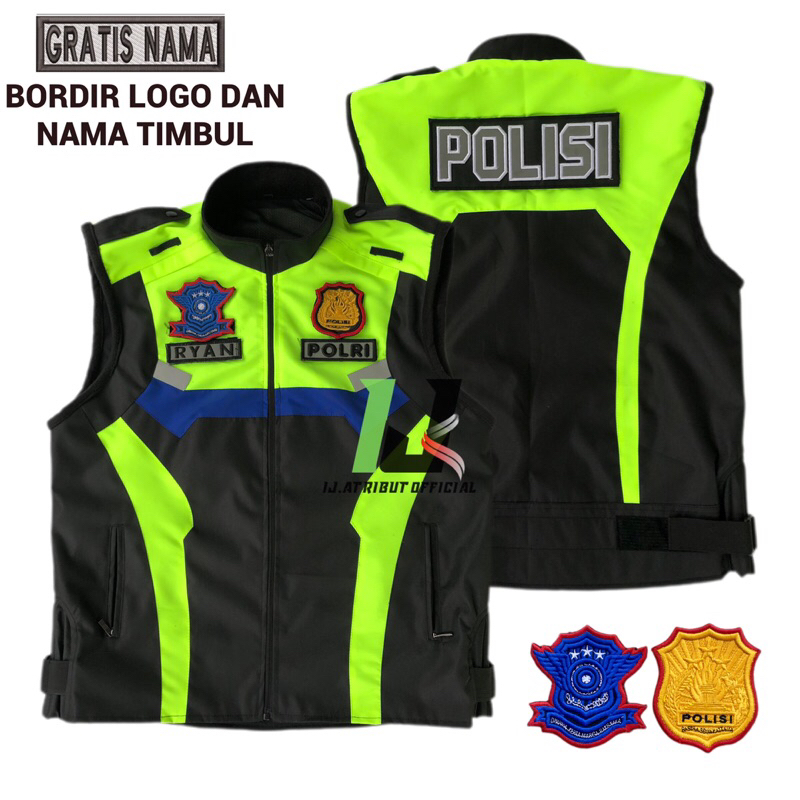 Rompi Polisi Lantas Bahan Cordura Hitam Hijau Stabilo Terbaru