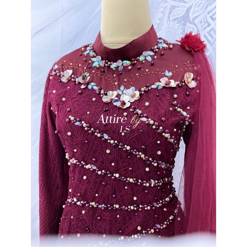 SEWA Kebaya Chantily Full Payet Maroon