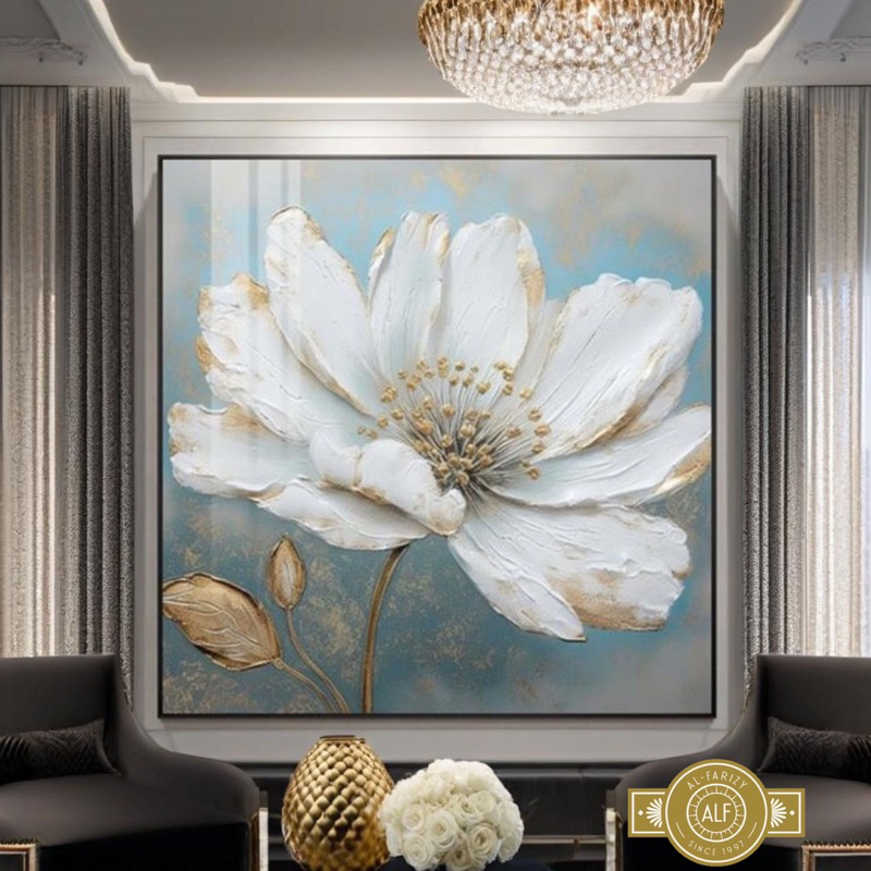 Hiasan Dinding Dekorasi Dinding Lukisan bunga Putih Gold Lukisan Aesthetic Lukisan Modern