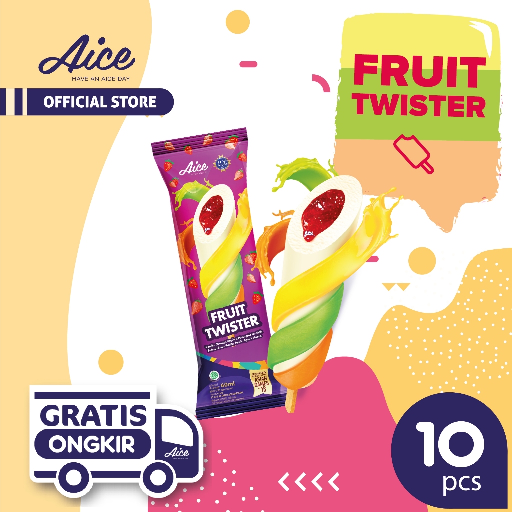 

Aice Ice Cream Fruit Twister Es krim 3 varian stick isi 10pcs eskrim