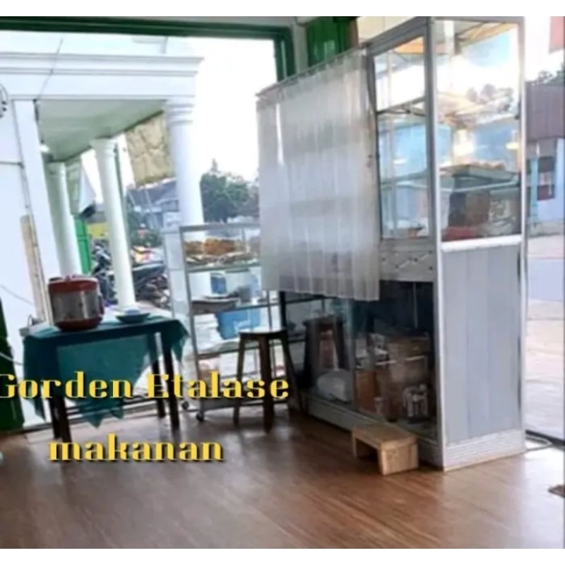 gorden etalase warung makan warteg dan jendela kaca kecil 1 meter
