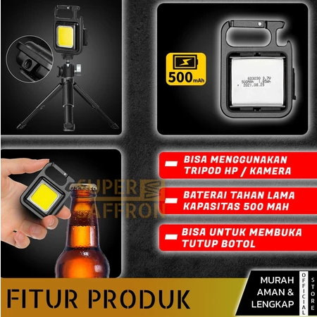 Senter Mini LED COB Gantungan Kunci Besi Lampu Kecil Keychain Camping Alumunium Cas USB Type-C